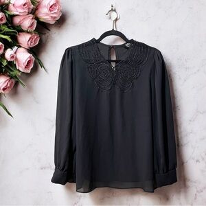 John’s Girl Collectables Vintage Black Top with Sparkly Embroidered Mesh Inset